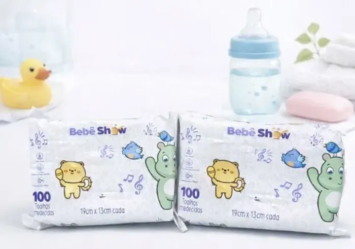 Toalhas Umedecidas Bebe Show Kit com 2 pacotes (100 unidades cada pacote)