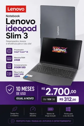 Notebook Lenovo ideapad Slim 24 GB RAM 512gb armazenamento