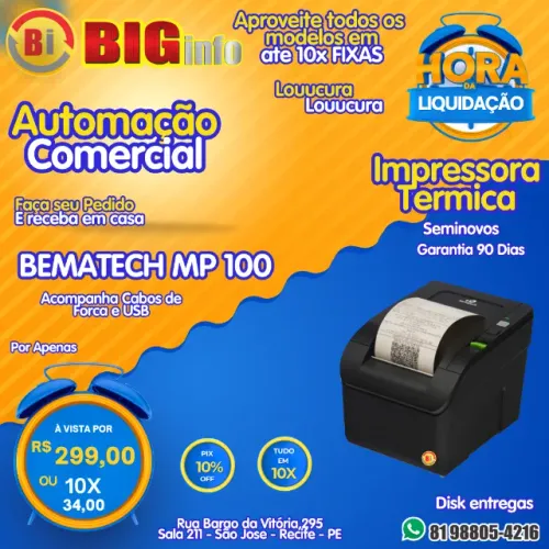 Impressora Termica Nao Fiscal Bematech MP 100 Serrilha - Em ate 10x Fixas