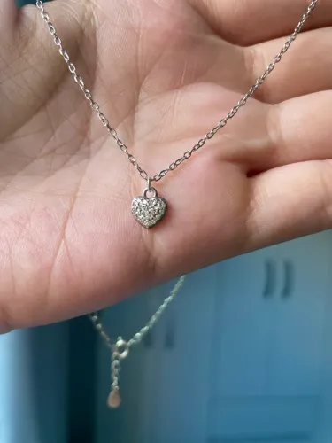 Colar de prata 925 com coração cravejado