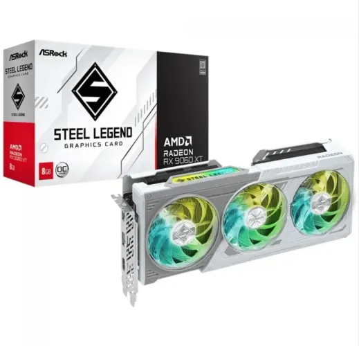 Placa Vídeo ASRock AMD Radeon RX9060 XT Steel Legend OC, 8GB, GDDR6, White NOVA LACRADA