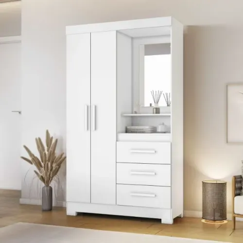 Guarda Roupa NT 6020 2Pts 3Gvs Banco-Rosa Flex Notavel - Entrega Rápida!