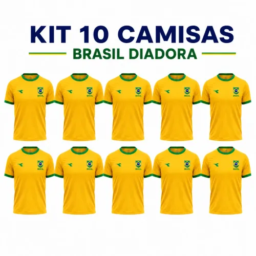 Kit 10 Camisas Brasil Diadora Amarela Atacado Adulto