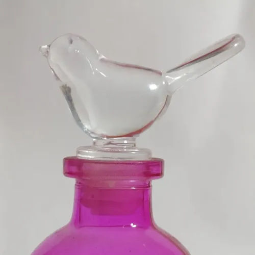 Antigo Frasco de Vidro para Perfume ou Aromatizador com Passarinho na Tampa