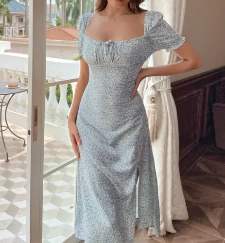 Vestido florido azul cottage core