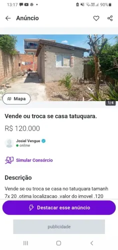 Vende ou troca se casa tatuquara