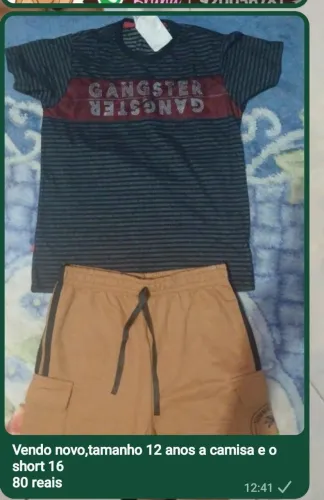Vendo uma camisa e um short,camisa tamanho 12 anos,short 16 anos!