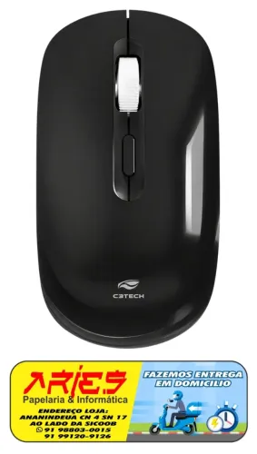 MOUSE SEM FIO RECARREGÁVEL VIA USB 1.600 DPI C3TECH M-W80BK