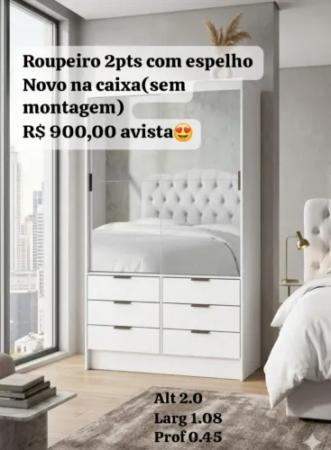 Roupeiro 2pts com espelho Premium Novo na caixa