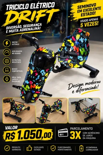 OPORTUNIDADE! TRICICLO ELÉTRICO DRIFT - SEMINOVO!