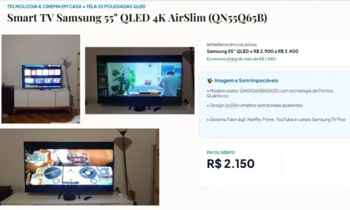 Smart TV Samsung 55" QLED + Rack 4 Portas - Família Vende Tudo 