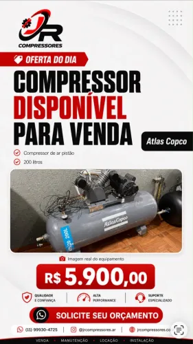 Compressor de ar pistão atlas copco 5hp 200 L