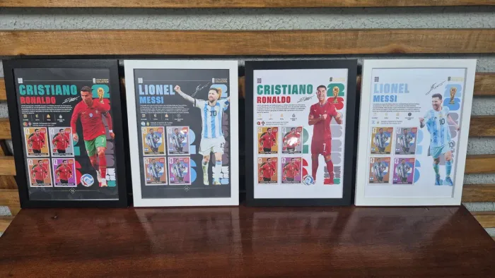 Quadro das Legends Stickers Especiais Copa 2026. Messi, CR7, Yamal, Mbappe, Vini, Neymar..