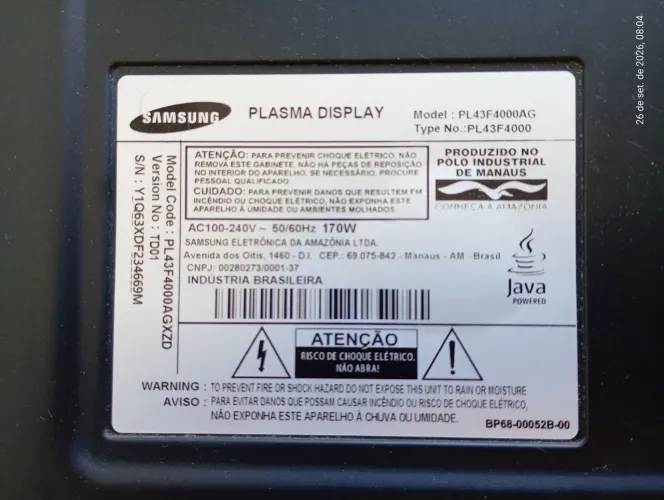 Tv de Plasma Samsung 43 pol ( para retirada de peças)
