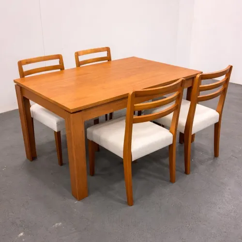 Mesa Jantar 1,20m 4 Cadeiras Turia Mel/Linho Palha tt3