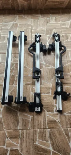 Barras de Teto Thule WingBar Evo 118 e Transbike Thule Proride 598 Prata 