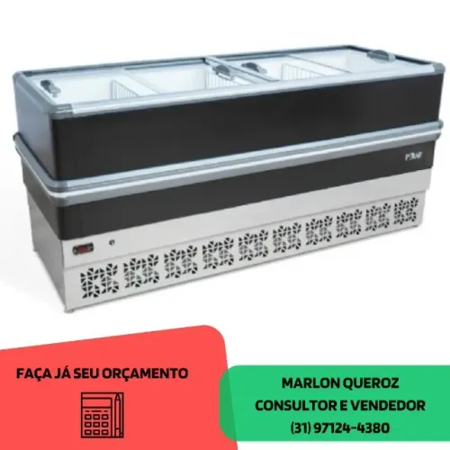 Ilha para Congelados 2M Preta Vidro Reto Polar