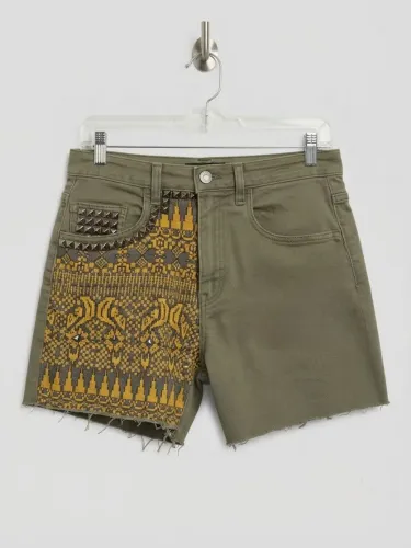 Shorts Jeans Verde Militar Cintura Alta Banana Republic Customizado Tam 36