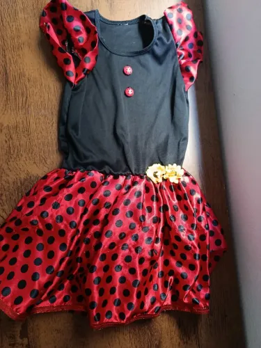 Vestido Infantil Joaninha Vermelho e Preto - 4 anos