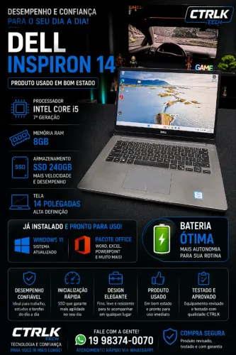 Notebook Dell Inspiron i5 7º geração / 8GB RAM/ SSD 240GB / Inspiron 14