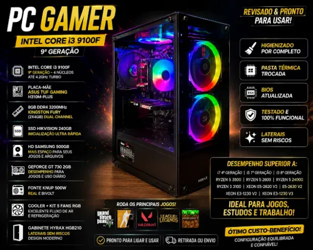 PC Gamer Intel i3 9100F | ASUS TUF Gaming | 8GB HyperX Dual Channel | SSD |GPU
