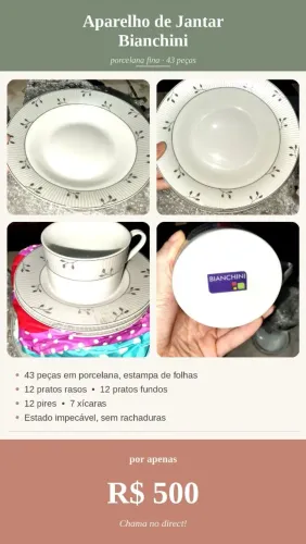 Aparelho de Jantar Bianchini - Porcelana, 43 peças