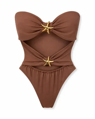 Maiô body marrom com estrela dourada recortes