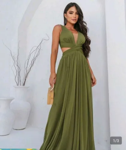 Vestido longo verde milita Tam único novo