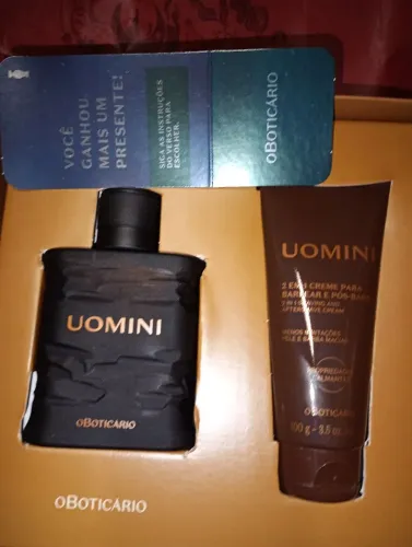 Vendo kit o boticário perfume UOMINI novo e creme de barbear UOMINI kit novo na caixa.
