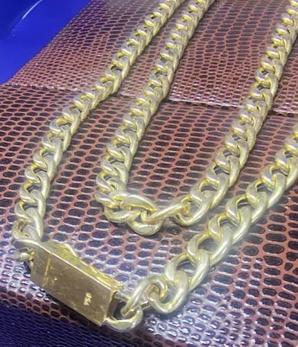 Cordão Corrente Elos 1 x 1 Ouro 18 Kilates Peso 16.30 Gramas 4.5 mm 60 Cm Oco Fecho Gavet