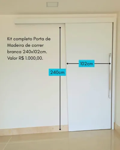 Kit completo - Porta de Madeira de Correr branca 240cmx102cm