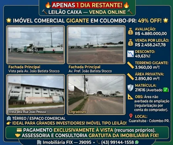 IMÓVEL COMERCIAL EM LEILÃO - COLOMBO/PR