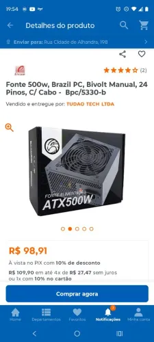 Fonte 500W na caixa