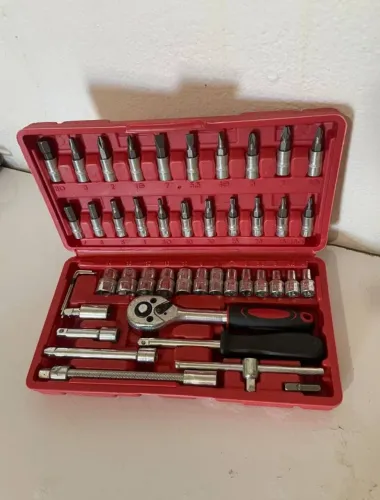Kit jogo 46 peças chave soquete catraca bits 1/4 ferramenta profissional multiuso