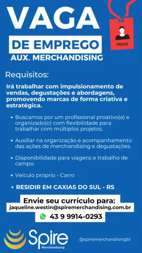 Vaga de auxiliar de merchandising