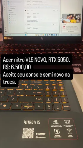 Acer nitro V15 RTX 5050 zerado. Recebo seu console na troca.