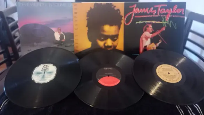 Discos de vinil de personalidades da música - Steve Wonder, Trace Chapman e James Taylor