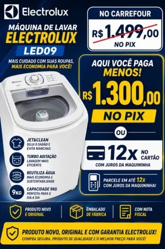 Máquina de Lavar Electrolux LED09 9kg - Nova na Caixa