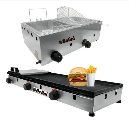Kit Lanchonete Belini Chapa 90x30 Fritadeira 10L<br>Aço Inox