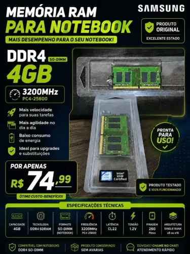 Memória RAM DDR4 para Notebook 4GB 3200MHz - Samsung | SO-DIMM