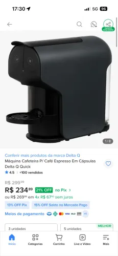 Máquina Cafeteira P/ Café Espresso Em Cápsulas Delta Q Quick
