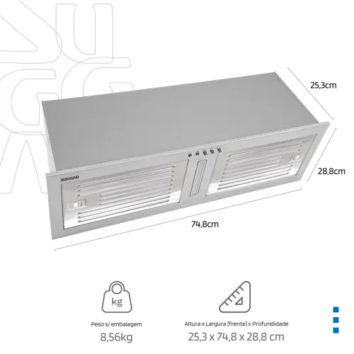 Coifa Coifa de Embutir Suggar Inox 75cm - Linha Premium