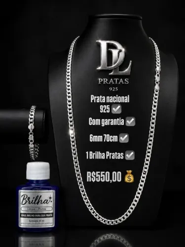 Kit prata mista 925 Escamada 6mm 70 cm