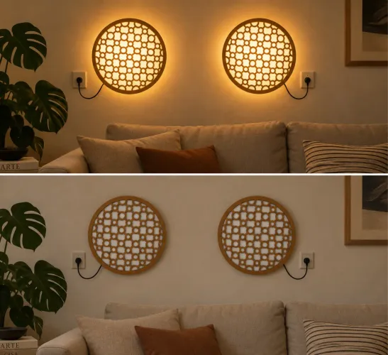 Dupla de luminárias/arandelas de parede em madeira - decorativas