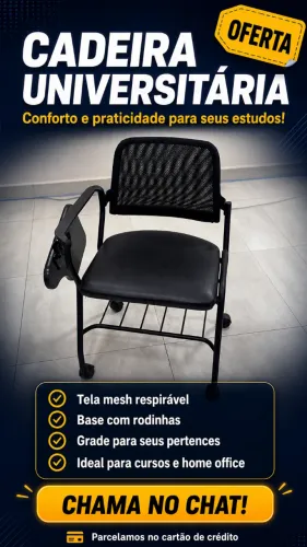 ? Cadeira universitária com prancheta e de Rodinhas e Tela Mesh