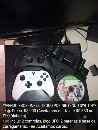 Vendo ou Troco Xbox One por Nintendo Switch<br>Console completo e pronto para jogar