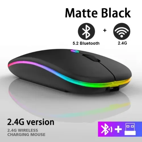 Mouse Sem Fio Recarregável Rgb Bluetooth e Receptor Wifi