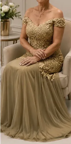 Vestido de Festa Longo Bordado Luxo Dourado/Ouro Velho - Elegante e Sofisticado 