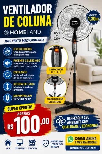 VENTILADOR DE COLUNA HOMELAND - SUPER OFERTA