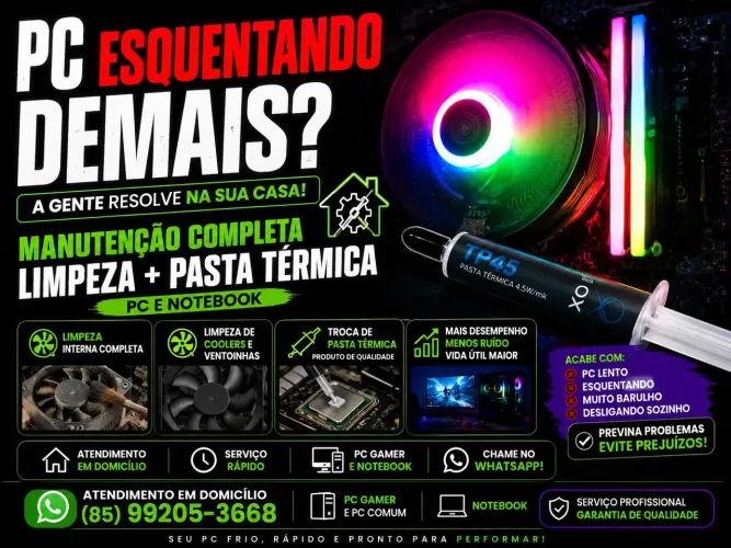 Manutenção Completa de PC e Notebook - Limpeza e Pasta Térmica